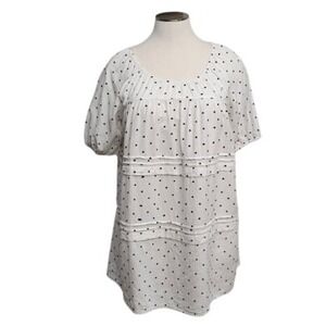 Loft Beach Mini Shift Dress Large White Polka Dot Tiered‎ Linen Blend Oversized